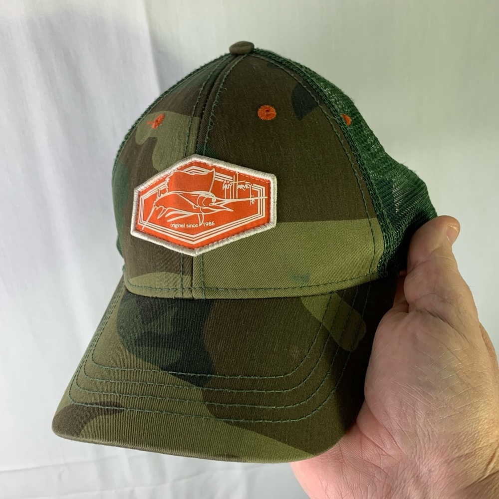 Guy Harvey Spinnaka Camo Trucker Hat Marlin Fishing Patch Snap Back